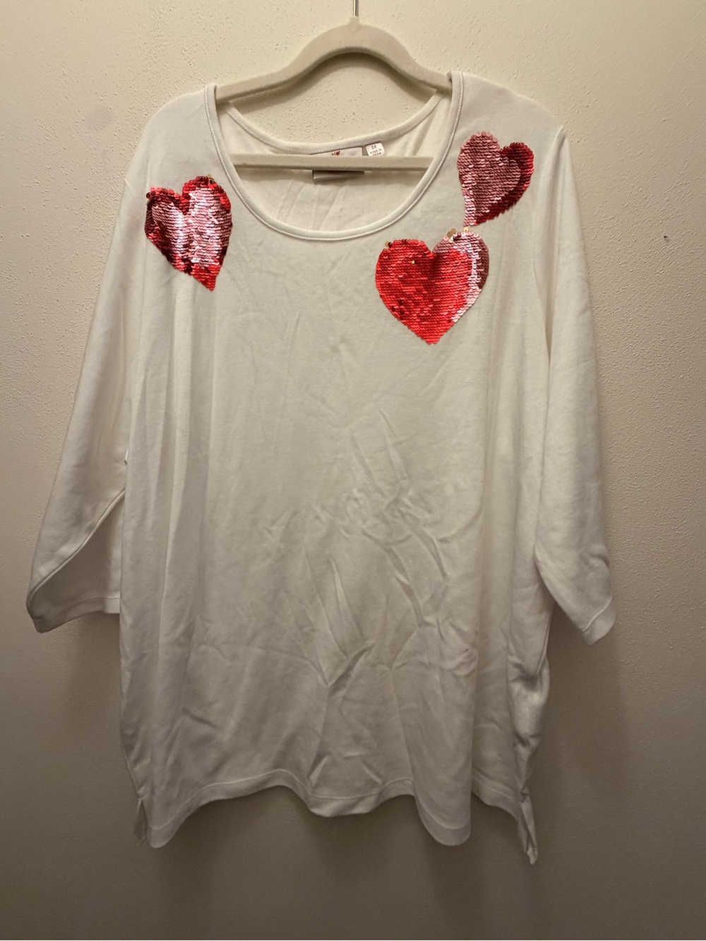 White Sequin Heart Tunic Top with Red Accents